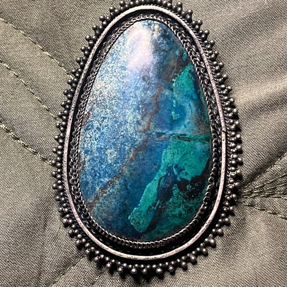 Eilat stone (Chrysocolla)brooch in sterling silver